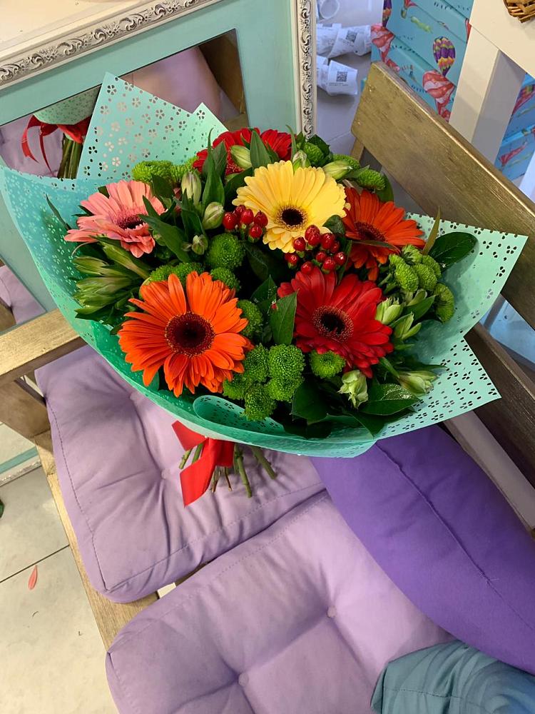 Букет цветов из: Герберы, Хризантемы и Альстромерии в Козино