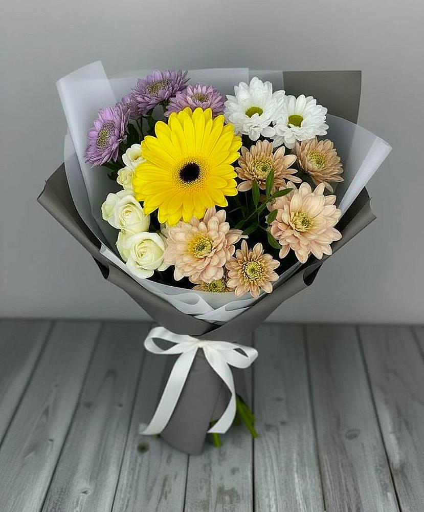Букет цветов из: Розы, Герберы и Хризантемы в Козино