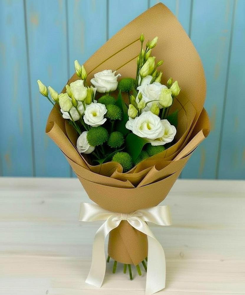 Букет цветов из: Хризантемы и Лизиантусы в Козино