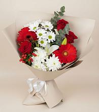 Букет цветов из:  Розы, Хризантемы, Герберы и Лилии в Козино