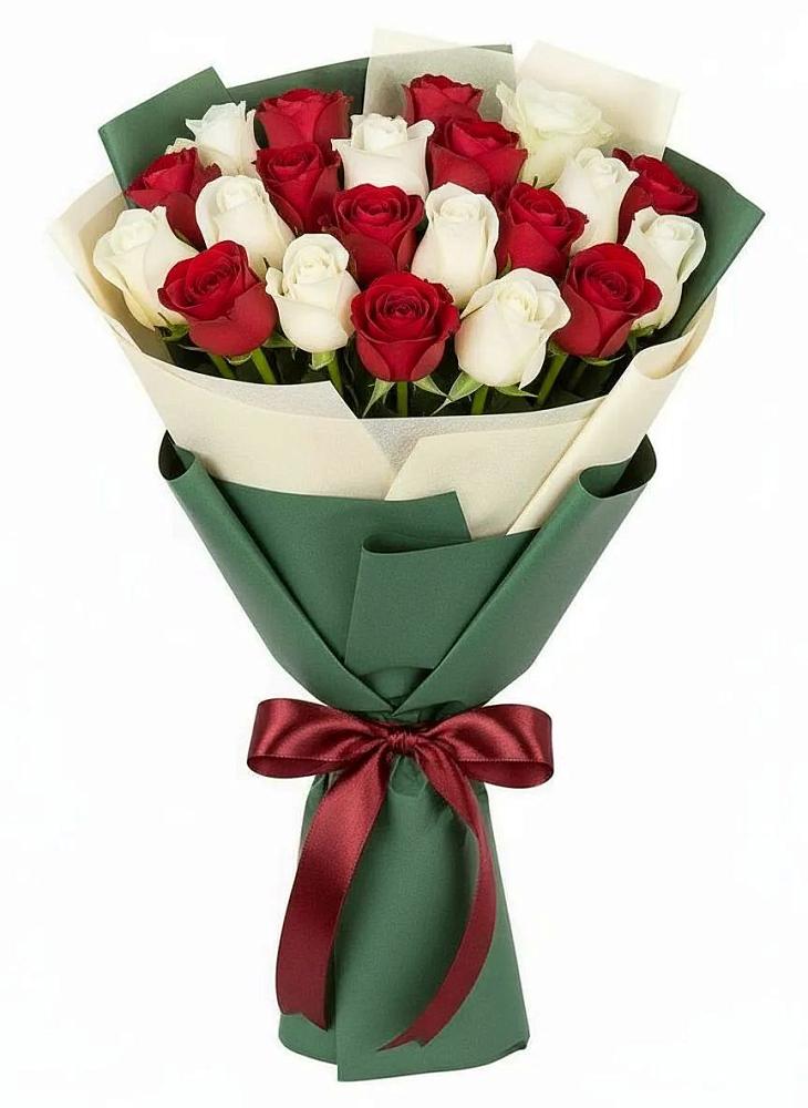 Букет Микс из красных и белых роз в Козино