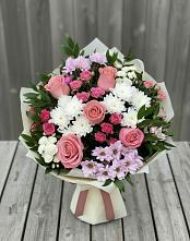 Букет цветов из:  Альстромерии, Гвоздики, Розы и Хризантемы в Козино