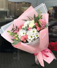 Букет цветов из:  Розы, Лизиантусы и Хризантемы в Козино