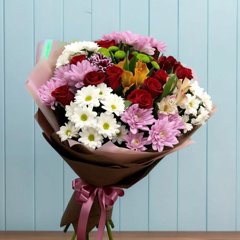 Букет цветов из: Розы, Хризантемы и Альстромерии в Козино