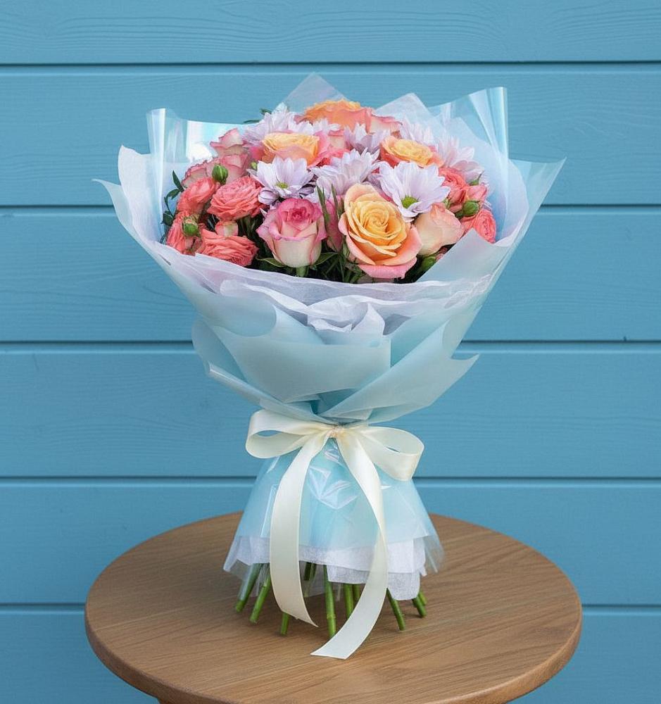 Букет цветов из: Хризантемы и Розы в Козино