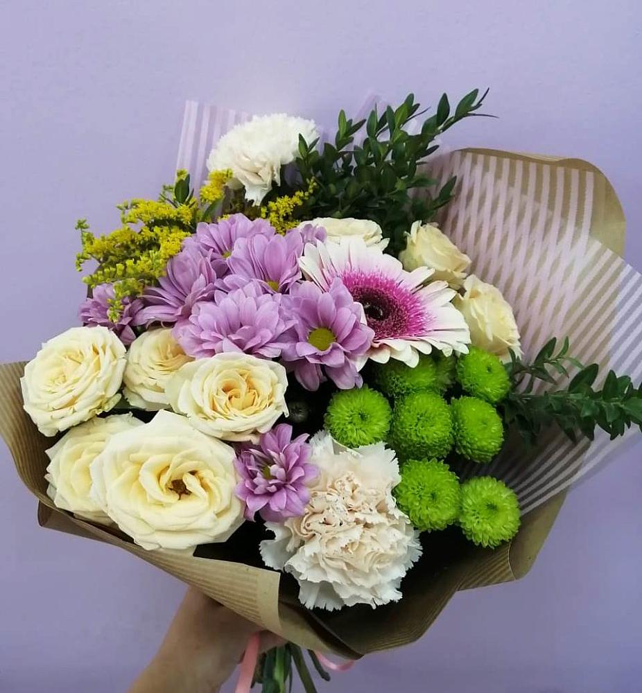 Букет цветов из: Хризантемы, Розы, Гвоздики и Герберы в Козино