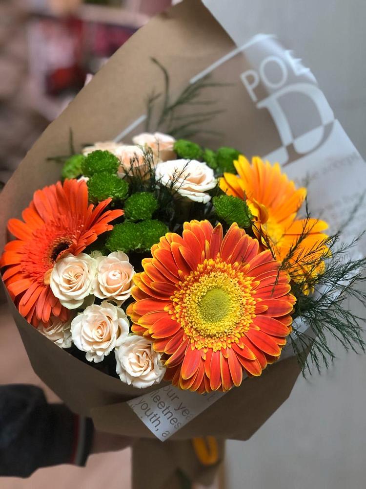 Букет цветов из: Герберы, Хризантемы и Розы в Козино